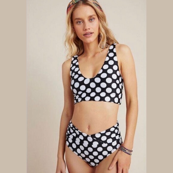 ANTHROPOLOGIE | NWT✨Hailee Black & White Polka Dot Ruched Bikini Swimsuit Bottom